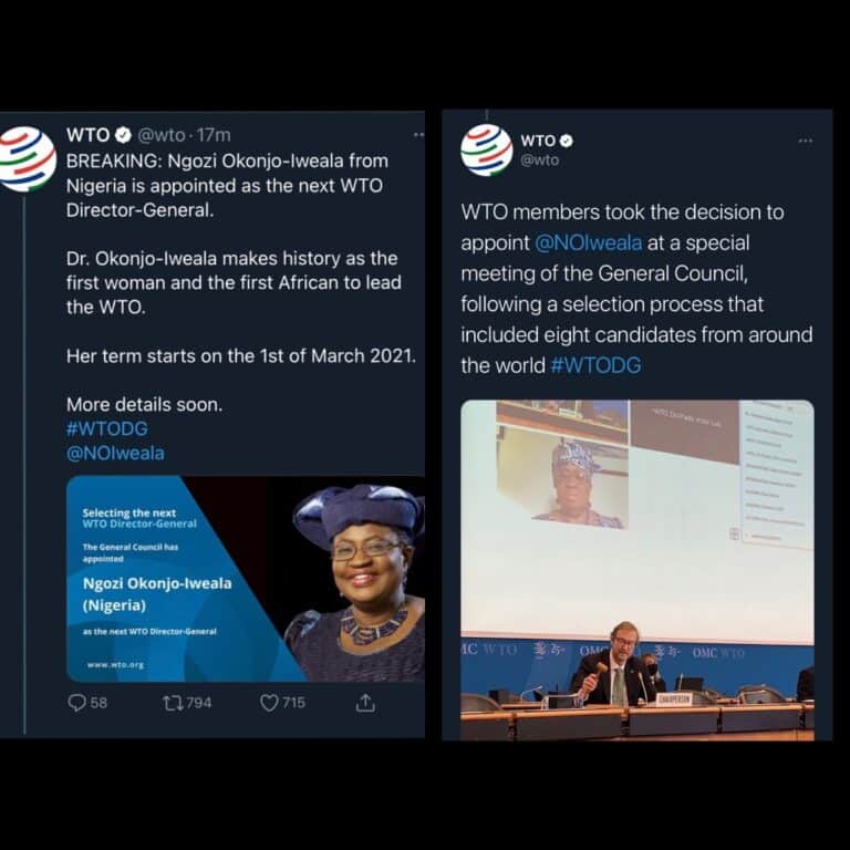 BREAKING: Ngozi Okonjo-Iweala makes history, confirmed as WTO DG
