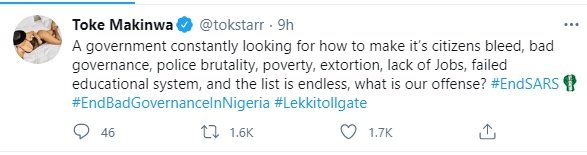 Lekki tollgate: Nigerian government making its citizens bleed – Toke Makinwa