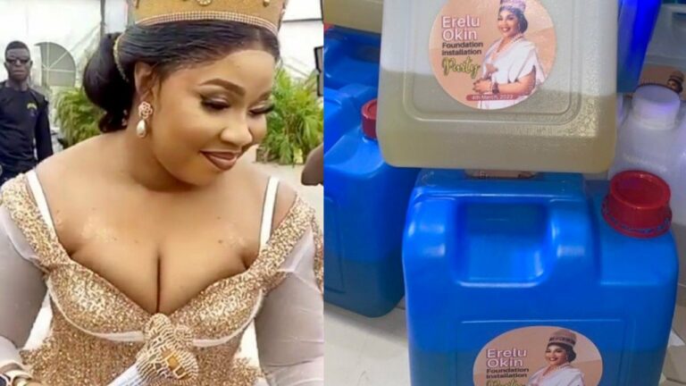 Lagos party: Erelu Okin speaks as her petrol souvenir sparks outrage