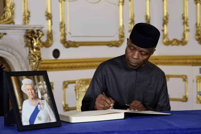 Osinbajo signs condolence register for Queen Elizabeth II