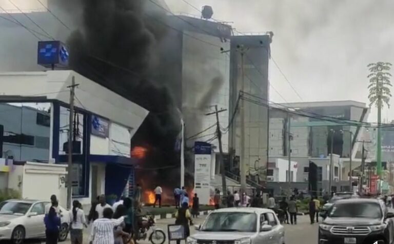 Nine injured as fire guts bank building in Lagos