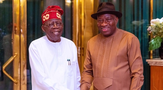 Jonathan meets president Tinubu in Aso Rock