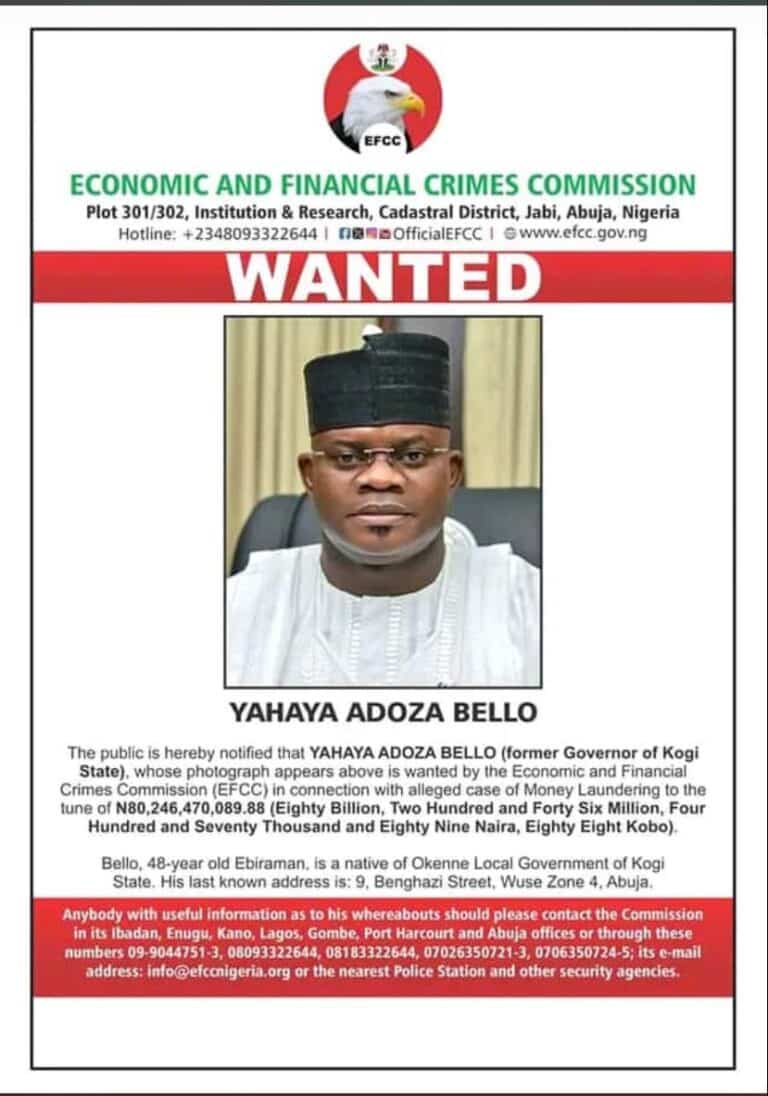 Alleged N80bn fraud: EFCC declares Yahaya Bello wanted