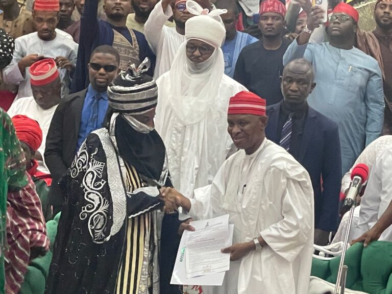 Gov. Yusuf presents appointment letter to Sanusi as new Emir of Kano leads Friday prayers