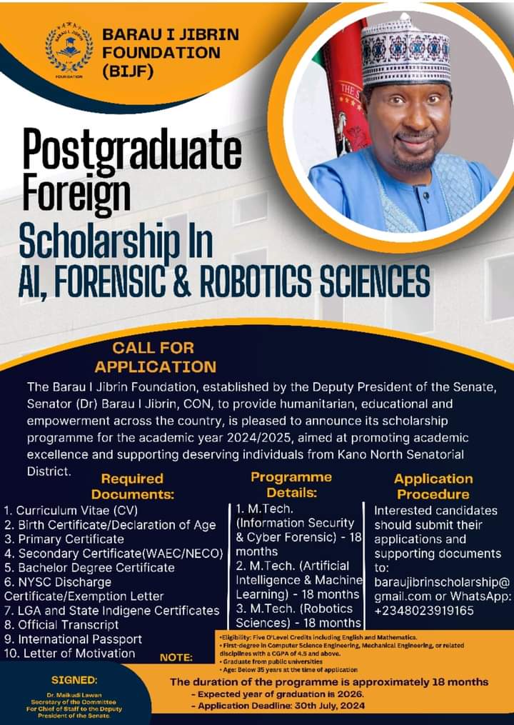 Sen. Barau Foundation offers postgraduate scholarships in AI, Robotics to Kano students